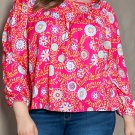 Pink Plus Size Square Neck Floral Blouse