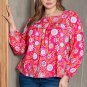Pink Plus Size Square Neck Floral Blouse