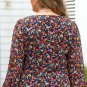 Black Plus Size V Neck Bubble Sleeve Floral Blouse