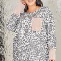 Leopard Plus Size Waffle Knit Patchwork Long Sleeve Henley Top
