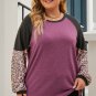 Multicolor Leopard Colorblock Long Sleeve Plus Size Top