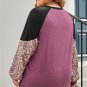 Multicolor Leopard Colorblock Long Sleeve Plus Size Top