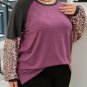 Multicolor Leopard Colorblock Long Sleeve Plus Size Top