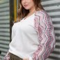 Beige Geometric Contrast Sleeved Plus Size Top