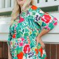 Multicolor Floral Tie Split Neck Plus Size Peplum Blouse