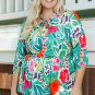 Multicolor Floral Tie Split Neck Plus Size Peplum Blouse