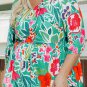 Multicolor Floral Tie Split Neck Plus Size Peplum Blouse