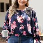 Navy Blue Plus Size Crochet Detail Cold shoulder Floral Blouse