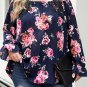 Navy Blue Plus Size Crochet Detail Cold shoulder Floral Blouse