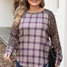 Chestnut Plus Size Leopard Raglan Sleeve Plaid Top
