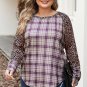 Chestnut Plus Size Leopard Raglan Sleeve Plaid Top