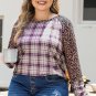 Chestnut Plus Size Leopard Raglan Sleeve Plaid Top