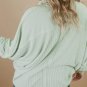 Green Plus Size Ribbed Pocketed Long Sleeve Henley Top