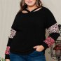 Black Plus Size Leopard Patchwork Strappy Neck Top