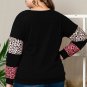 Black Plus Size Leopard Patchwork Strappy Neck Top