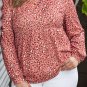 Leopard Print Long Sleeve Ruffled Babydoll Plus Size Blouse
