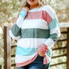 Green Plus Size Colorblock Pullover Top
