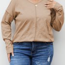Khaki Plus Size Textured Drop Shoulder Exposed Seam Top