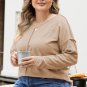 Khaki Plus Size Textured Drop Shoulder Exposed Seam Top