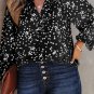 Black Plus Size Floral Print Ruched Split Neck Blouse