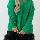 Green Plus Size Drop Shoulder V Neck Sweater