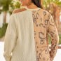 Multicolor Leopard Cable Knit Mix Patchwork Cutout Plus Top