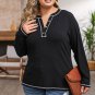 Black Plus Size Contrasting Topstitch Ribbed Henley Top