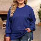 Blue Plus Size Waffle Knit Oversized Exposed Seam Top