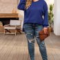 Blue Plus Size Waffle Knit Oversized Exposed Seam Top