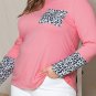 Pink Leopard Cuffs Brushed Plus Size Top