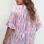 White Stripe Ruffled Short Sleeve Plus Size Blouse