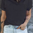 Black Round Neck Rolled Sleeve Plus Size T Shirt