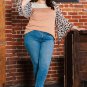 Khaki Printed Plus Ruffle Leopard Sleeve Waffled Color Block Top
