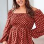 Fiery Red Plus Size Square Neck Printed Peplum Top