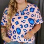 Pink Leopard Print V Neck Plus Size Tee