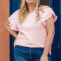 Light Pink Plus Size Crinkle Textured Ruffle Sleeve Top