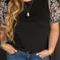Black Daisy Printed Short Bubble Sleeve Plus Size Tunic Top