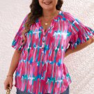 Rose Plus Brushstroke Ruffle Sleeve Button V Neck Blouse