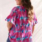 Rose Plus Brushstroke Ruffle Sleeve Button V Neck Blouse