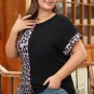 Black Half Leopard Patchwork Plus Size T Shirt