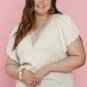 Beige Plus Contrast Guipure Lace Petal Sleeve Blouse