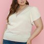 Beige Plus Contrast Guipure Lace Petal Sleeve Blouse