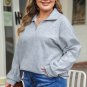 Light Grey Quarter Zipper Collared Ribbed Knit Plus Size Top