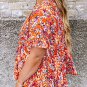 Orange Floral Printed Ruffle Sleeve Curvy Babydoll Blouse