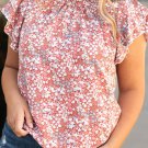 Pink Plus Size Floral Print Ruffled Sleeve Frilled Neck Blouse
