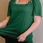Green Plus Size Square Neck Ruched Shoulder Short Sleeve Top