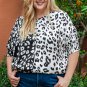 Black Plus Size Contrast Leopard Half Sleeve Blouse
