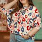 White Colorful Leopard Print Batwing Sleeve Plus Blouse