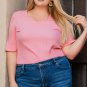 Peach Blossom Ruffled Half Sleeve V Neck Textured Plus Top
