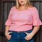Peach Blossom Ruffled Half Sleeve V Neck Textured Plus Top